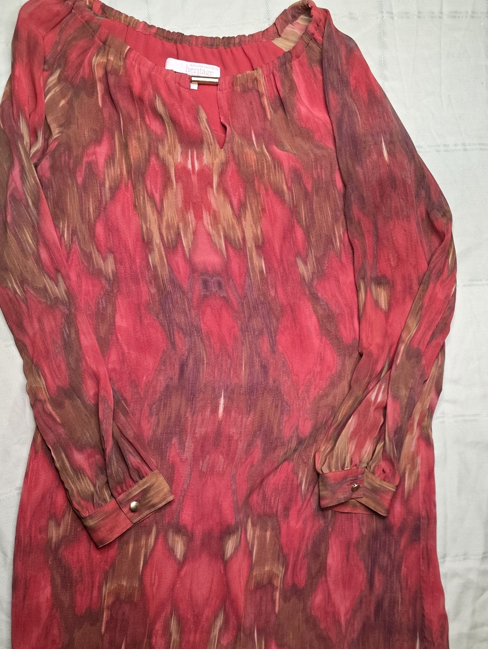 Banana Republic Heritage Red Ikat Print Shift Dress Gold Hardware 6 Office